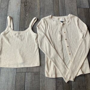 Universal Thread Cream Ribbed Tank and Cardigan Set
